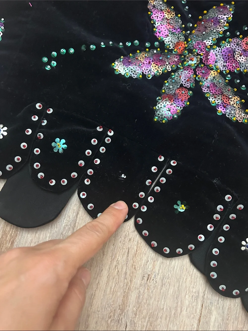 60s 70s hippie boho style Black Sequined Floral velvet  Vest